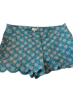 crown & ivy Teal Blue Patterned Scallop Hem Shorts